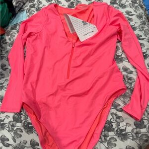 Fabletics Neon Pink Long Sleeve One Piece